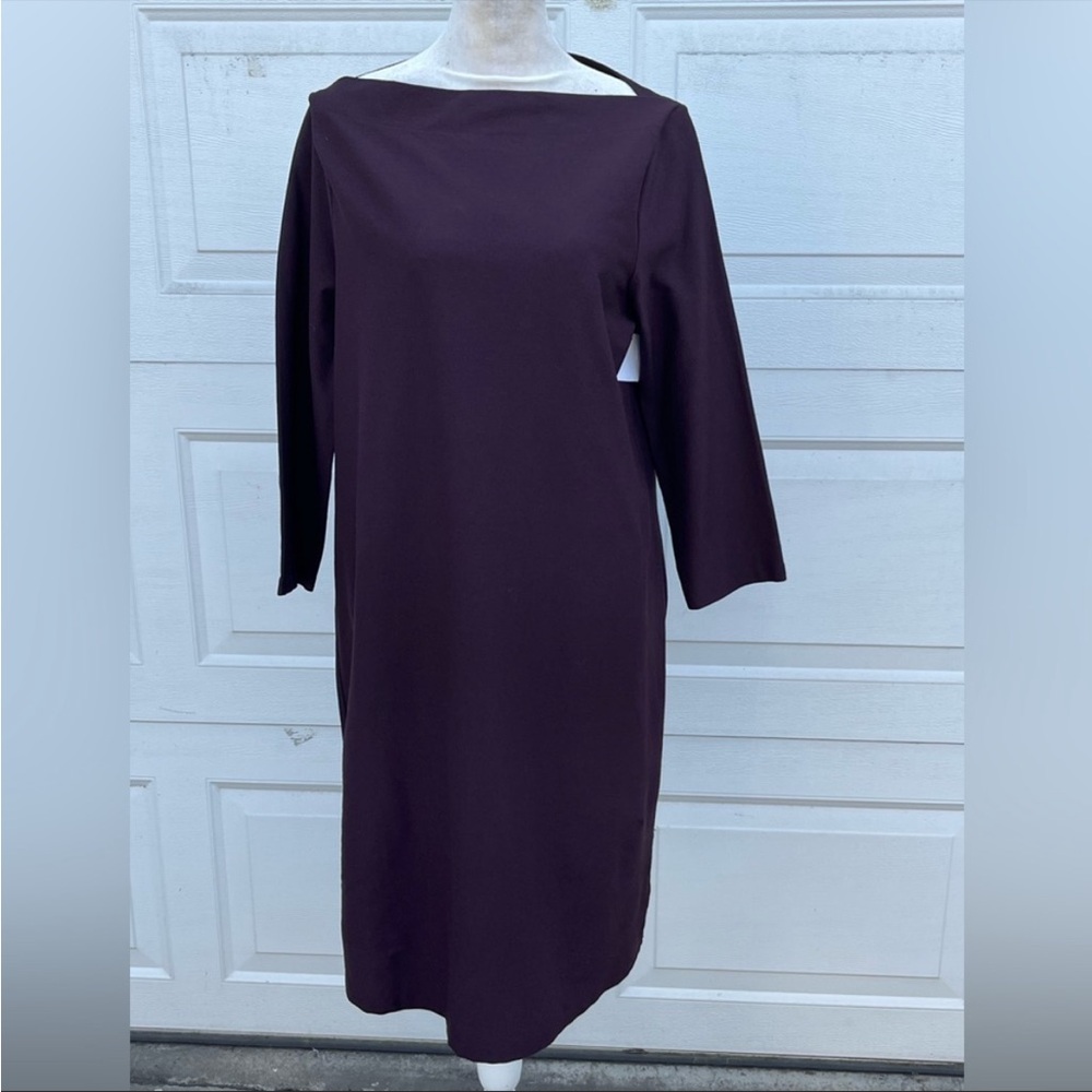 Eileen Fisher Crepe Shift Dress Women's Stretch Boat Neck 3/4 Sleeve S/P